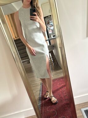 Abercrombie & Fitch Light Gray Sweatshirt Dress with Side Slit